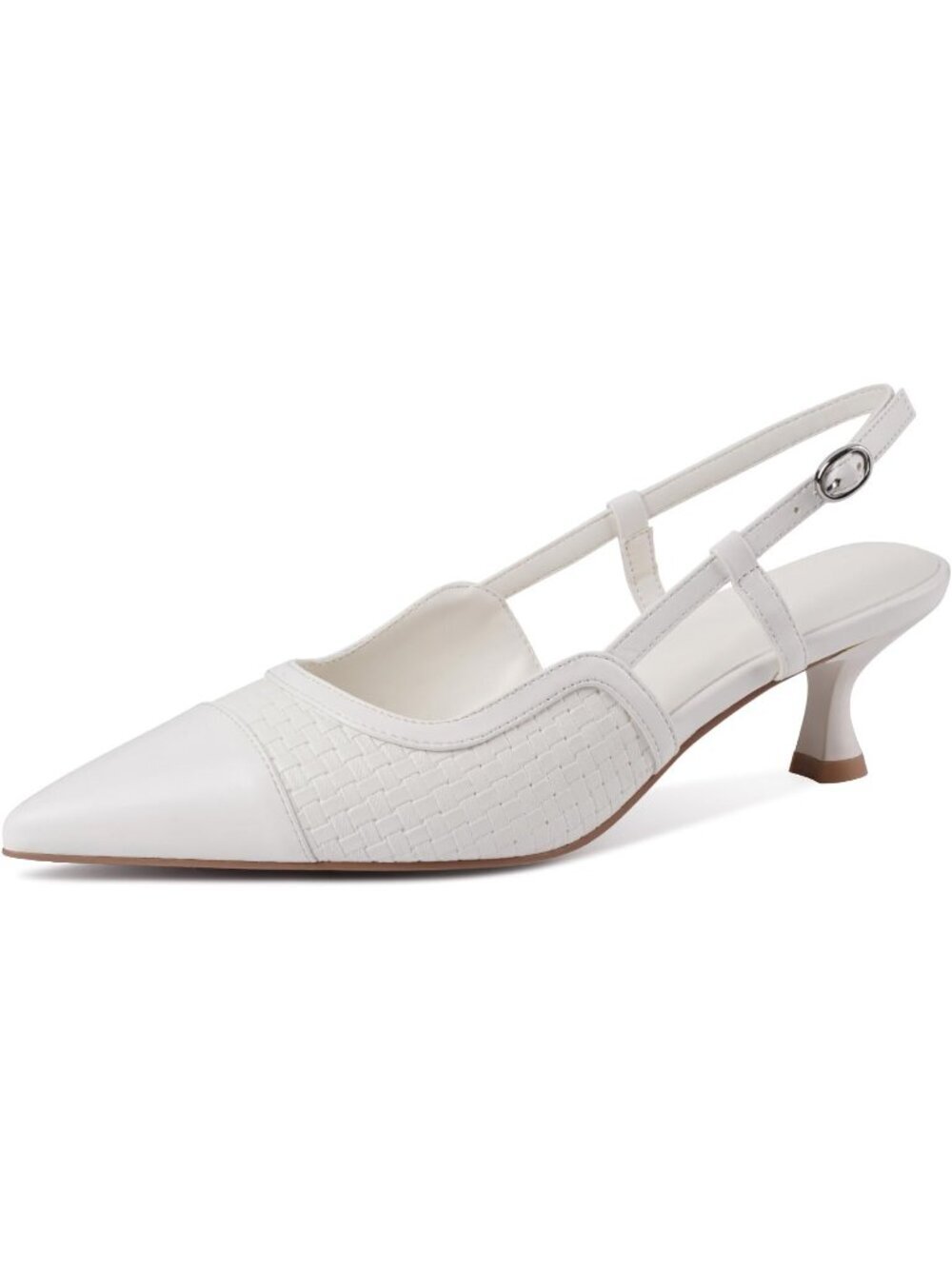 Women's White Kitten Heels Pointed Toe Comfortable Slingback Heels Dressy Pumps